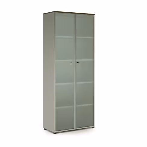 Armoire mélaminé Léandre Manager - h. 215,8 x l. 86 cm - 4 tablettes mélaminé - portes vitrées