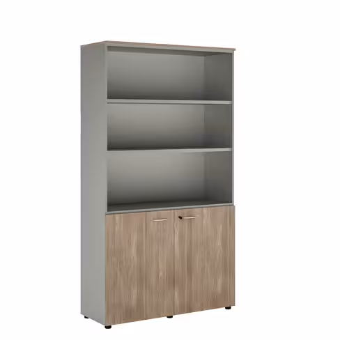 Bibliothèque mélaminé Léandre Manager - h. 215,8 x l. 120 cm - 3 tablettes - portes battantes et haut ouvert