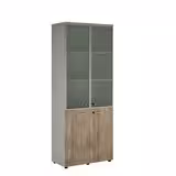 Bibliothèque mélaminé Léandre Manager - h. 215,8 x l. 86 cm - 3 tablettes - portes battantes et haut vitré