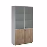 Bibliothèque mélaminé Léandre Manager - h. 215,8 x l. 120 cm - 3 tablettes - portes battantes et haut vitré