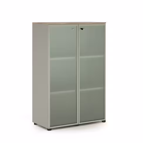 Armoire mélaminé Léandre Manager - h. 132,8 x l. 86 cm - 2 tablettes mélaminé - portes vitrées