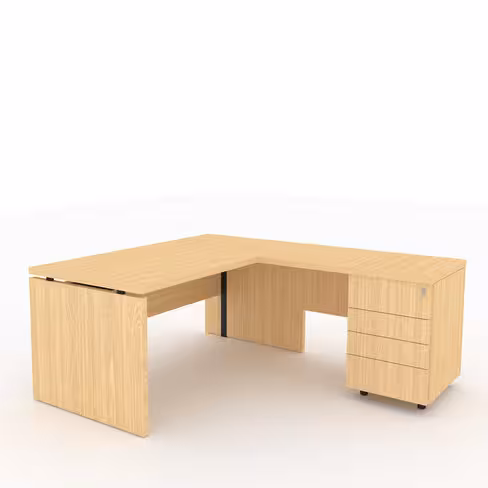 Bureau droit Amphitéo - l. 160 x pr. 80 cm + retour sur caisson porteur l. 100 x pr. 60 cm - 4 tiroirs plats