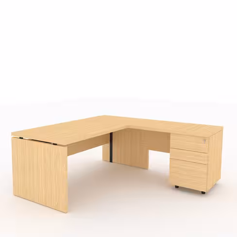 Bureau droit Amphitéo - l. 180 x pr. 80 cm + retour sur caisson l. 100 x pr. 60 cm - 2 tiroirs plats 1 doss. susp.