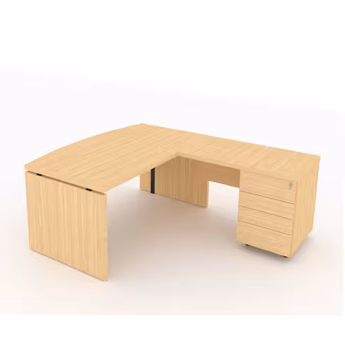 Bureau courbe Amphitéo - l. 160 x pr. 80-90 cm + retour sur caisson porteur l. 100 x pr. 60 cm - 4 tiroirs plats