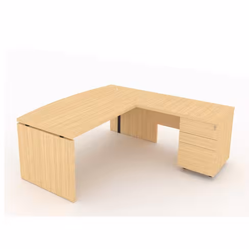 Bureau courbe Amphitéo - l. 180 x pr. 80-90 cm + retour sur caisson l. 100 x pr. 60 cm - 2 tiroirs plats 1 doss. susp.