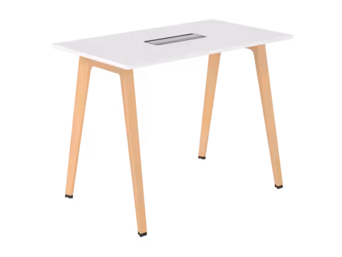 Table haute B Free - 140 x 80 cm - piétement bois - avec trappe affleurante et goulotte