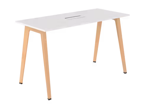 Table haute B Free - 180 x 80 cm - piétement bois - avec trappe articulée et goulotte