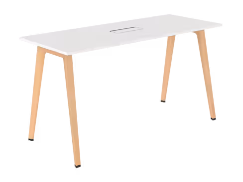 Table haute B Free - 200 x 80 cm - piétement bois - avec trappe articulée et goulotte