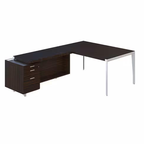 Bureau droit placage bois X-Time Wood - l. 161 x p. 101 cm + retour sur caisson 1 tiroir plat + 1 dossier suspendu