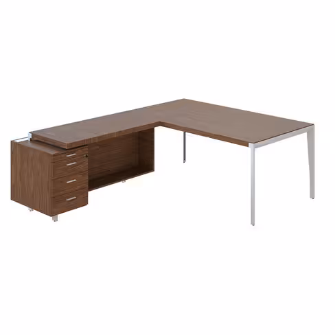 Bureau droit placage bois X-Time Wood - l. 181 x p. 101 cm + retour sur caisson 3 tiroirs plats