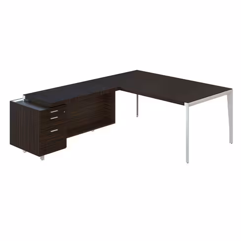 Bureau droit placage bois X-Time Wood - l. 181 x p. 101 cm + retour sur caisson 1 tiroir plat + 1 dossier suspendu