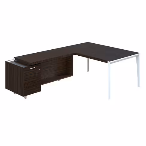 Bureau droit placage bois X-Time Wood - l. 161 x p. 101 cm + meuble de rangement