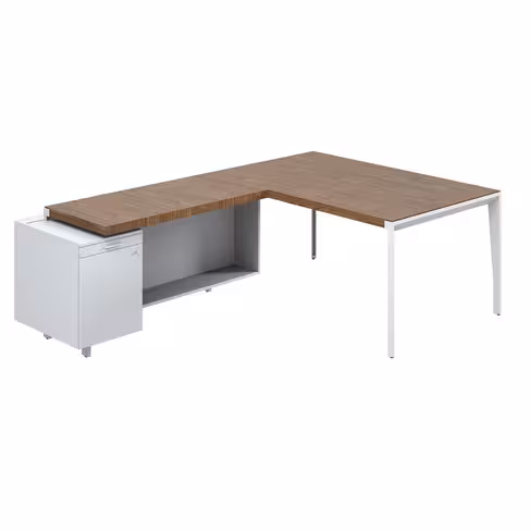 Bureau droit placage bois X-Time Wood - l. 161 x p. 101 cm + meuble de rangement laqué