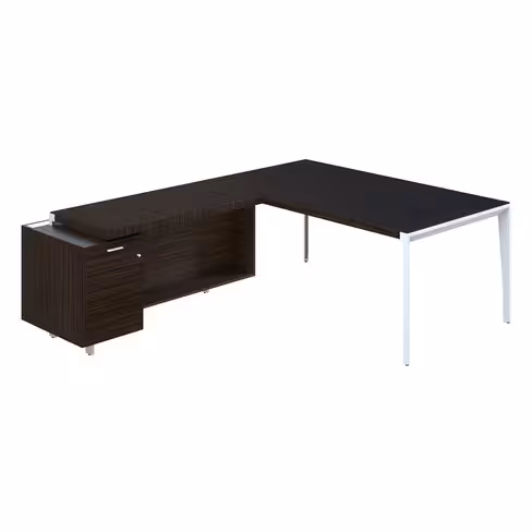 Bureau droit placage bois X-Time Wood - l. 181 x p. 101 cm + meuble de rangement