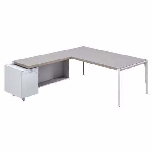 Bureau droit placage bois X-Time Wood - l. 201 x p. 101 cm + meuble de rangement laqué