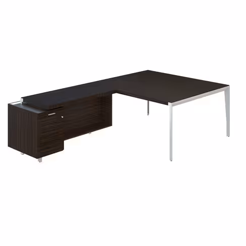 Bureau droit placage bois X-Time Wood - l. 161 x p. 140 cm + meuble de rangement