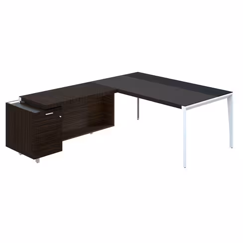 Bureau droit placage bois X-Time Wood - l. 181 x p. 101 cm + meuble de rangement sous-main cuir intégré