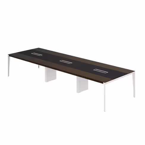 Table de réunion 12/14 places X-Time Wood - l.421 x pr.141cm piétement métal - plateau placage bois insert cuir intégré