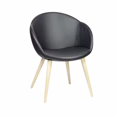 Fauteuil 4 pieds bois Evy - cuir - unicolore