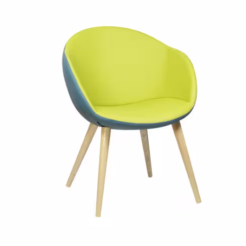 Fauteuil 4 pieds bois Evy - textile enduit lisse - bicolore