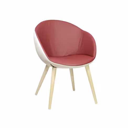 Fauteuil 4 pieds bois Evy - cuir - bicolore