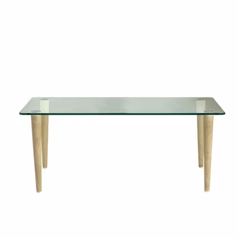 Table basse rectangulaire Evy - 90 x 50 cm - plateau verre - piétement bois