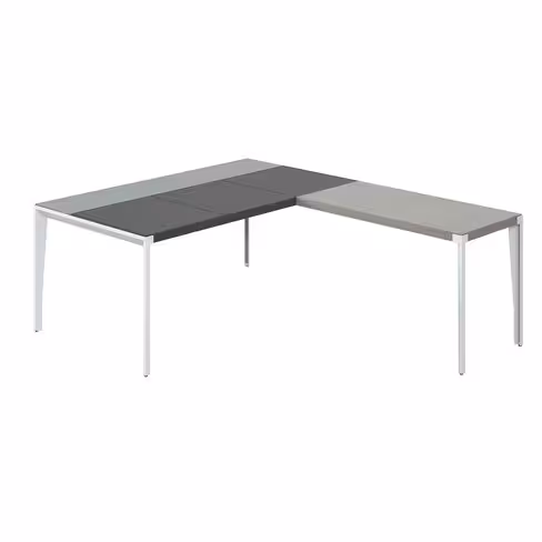 Bureau droit placage bois X-Time Wood - l. 181 x pr. 101 cm + retour - sous-main cuir intégré