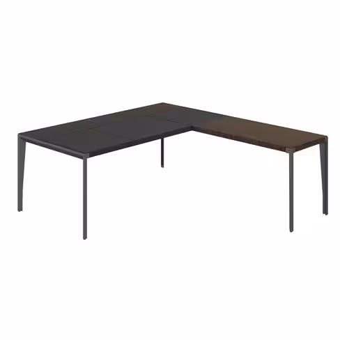 Bureau droit placage bois X-Time Wood - l. 201 x pr. 101 cm + retour - sous-main cuir intégré