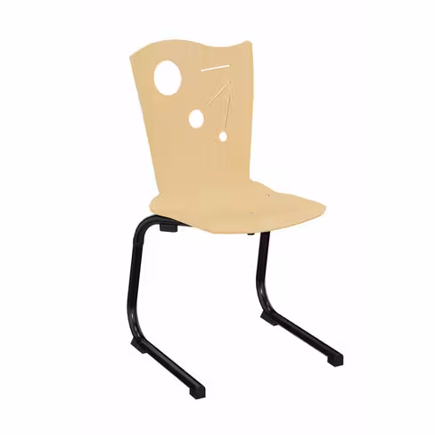 Chaise appui sur table Izoalu coque D - hêtre verni naturel - piétement aluminium noir - lot de 4