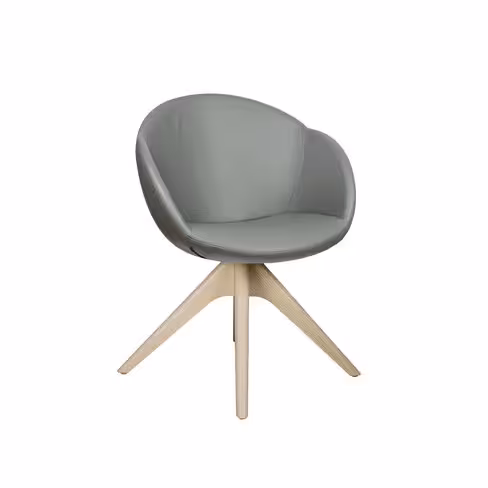 Fauteuil 4 pieds bois pivotant Evy - textile enduit grainé - unicolore