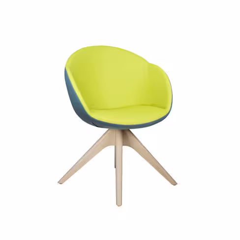 Fauteuil 4 pieds bois pivotant Evy - textile enduit lisse - bicolore