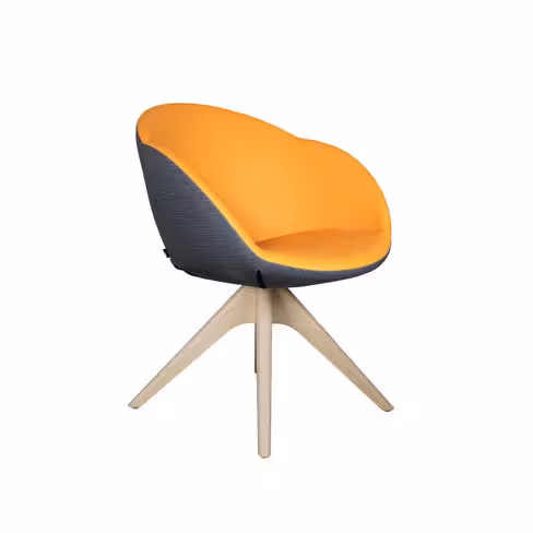 Fauteuil 4 pieds bois pivotant Evy - textile enduit texturé - bicolore