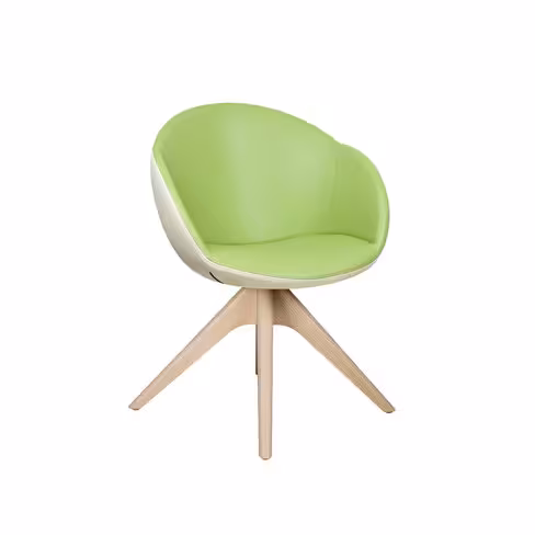 Fauteuil 4 pieds bois pivotant Evy - textile enduit grainé - bicolore