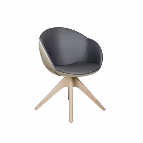 Fauteuil 4 pieds bois pivotant Evy - cuir - bicolore