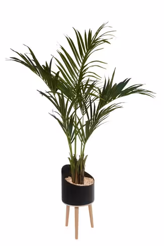 Jardinière métallique pieds bois Vague Ø 32 x h. 210 cm - avec palmier