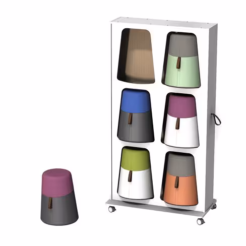 Mur de rangement avec 6 poufs oscillants Kulbu - pouf polyéthylène avec assise tapissée tissu X