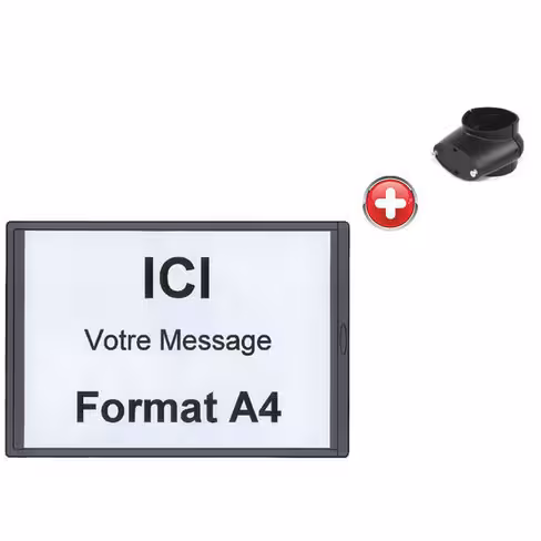 Panneau d'information format A4 - cadre ABS avec collier de liaison - adaptable sur poteau de guidage