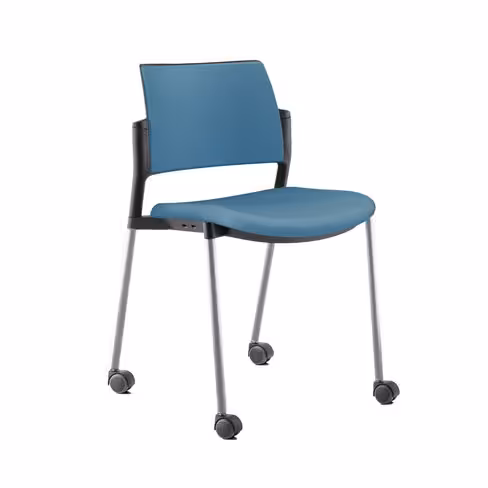 Chaise de réunion 4 pieds sur roulettes Kyos - textile enduit grainéc- piétement époxy - lot de 2