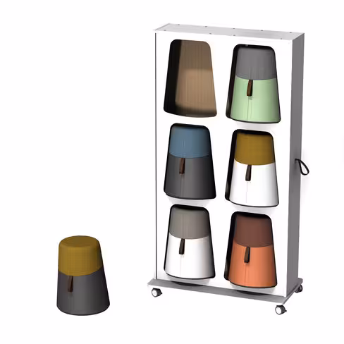 Mur de rangements avec 6 poufs oscillants Kulbu - pouf polyéthylène avec assise tapissée tissu S