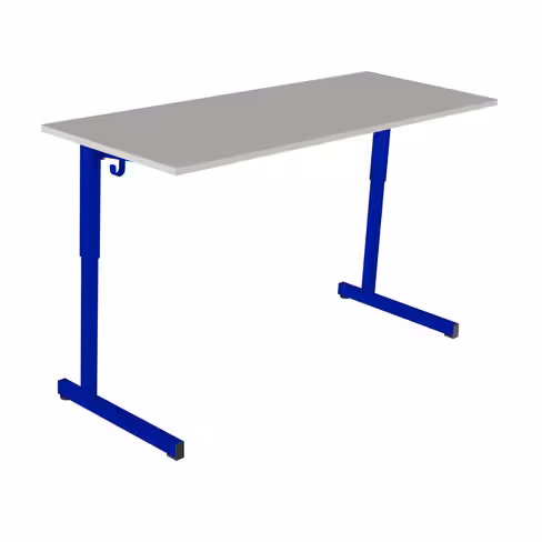Table Doga 130x50 cm réglable - gris nimbus/bleu - chants plastqiue - piétement bleu Ouessant - par 2
