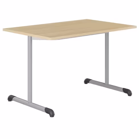 Table Bandana - 120 x 80 cm - piétement à dégagement latéral époxy gris alu - plateau stratifié hêtre miel - taille 6