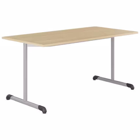 Table Bandana - 160 x 80 cm - piétement à dégagement latéral époxy gris alu - plateau stratifié hêtre miel - taille 6