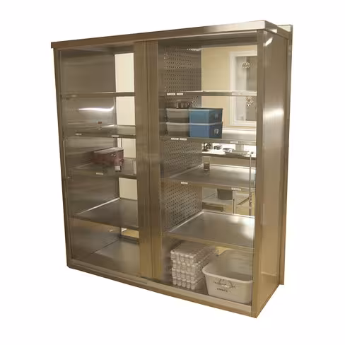 Armoire en inox transmurale à ventiler, avec portes vitrées et de longueur 1 800 mm - achat