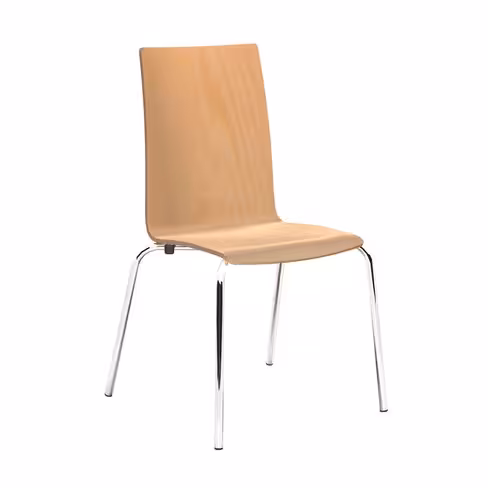 Chaise 4 pieds Cocoon - coque rectiligne hêtre verni naturel - piétement chrome - lot de 4