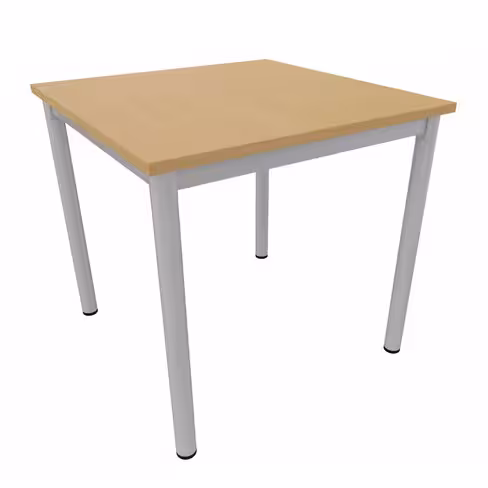 Table carrée Artense - 80 x 80 cm - piétement gris alu - plateau hêtre naturel - chant alaisé hêtre verni naturel