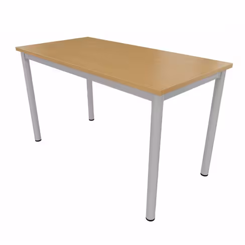 Table rectangulaire Artense - 130 x 65 cm - piétement gris alu - plateau hêtre naturel - chant alaisé hêtre verni