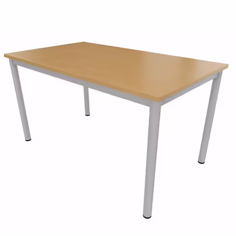 Table rectangulaire Artense - 140 x 80 cm - piétement gris alu - plateau hêtre naturel - chant alaisé hêtre verni