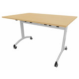 Table mobile rabattable rectangulaire FT12 - 120 x 80 cm - piétement gris alu - plateau mélaminé hêtre naturel