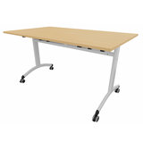 Table mobile rabattable rectangulaire FT12 - 140 x 80 cm - piétement gris alu - plateau mélaminé hêtre naturel