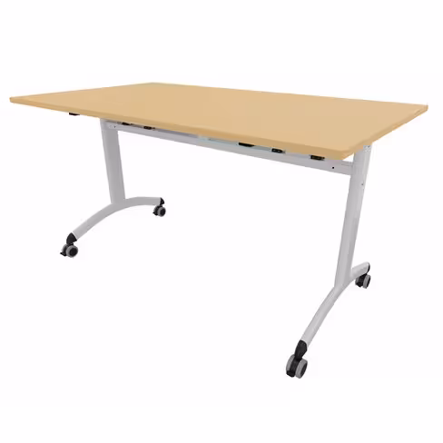 Table mobile rabattable rectangulaire FT12 - 140 x 80 cm - piétement gris alu - plateau mélaminé hêtre naturel